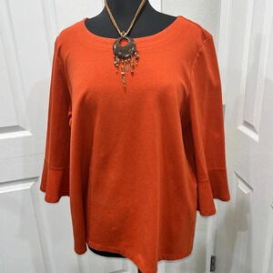 Kim Rogers shirt orange, plus sized,flared 3/4 sleeve, exposed zip back closure